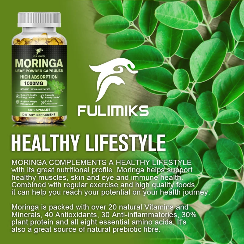 Pure Moringa Leaf Powder Capsules – Non-GMO Superfood Supplement Herbal Supplement Qst