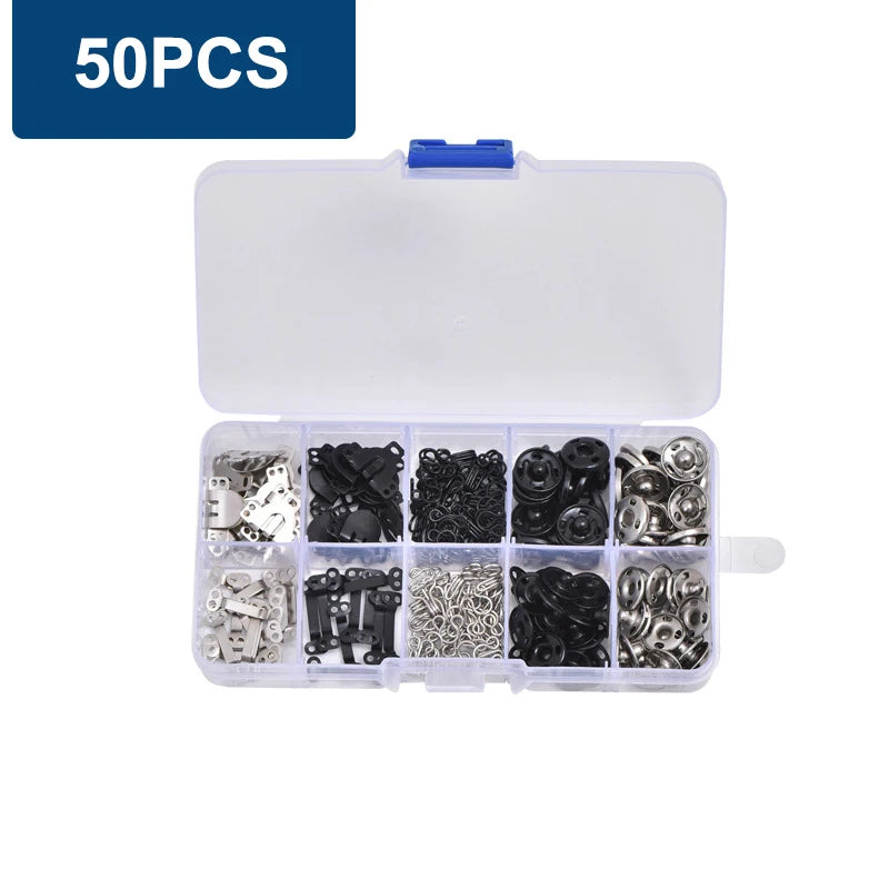 Sewing Hooks & Eyes Snap Buttons Kit – 50/100 Pairs DIY Set Sewing Snap Buttons Qst 50Pcs