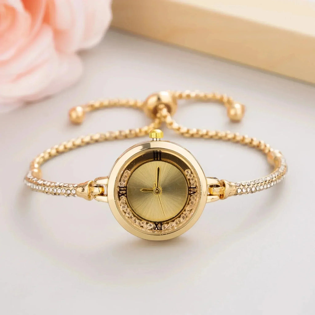 Women's Gold Bracelet Watch Small Dial Elegant Quartz Women's Fashion Watch Qme