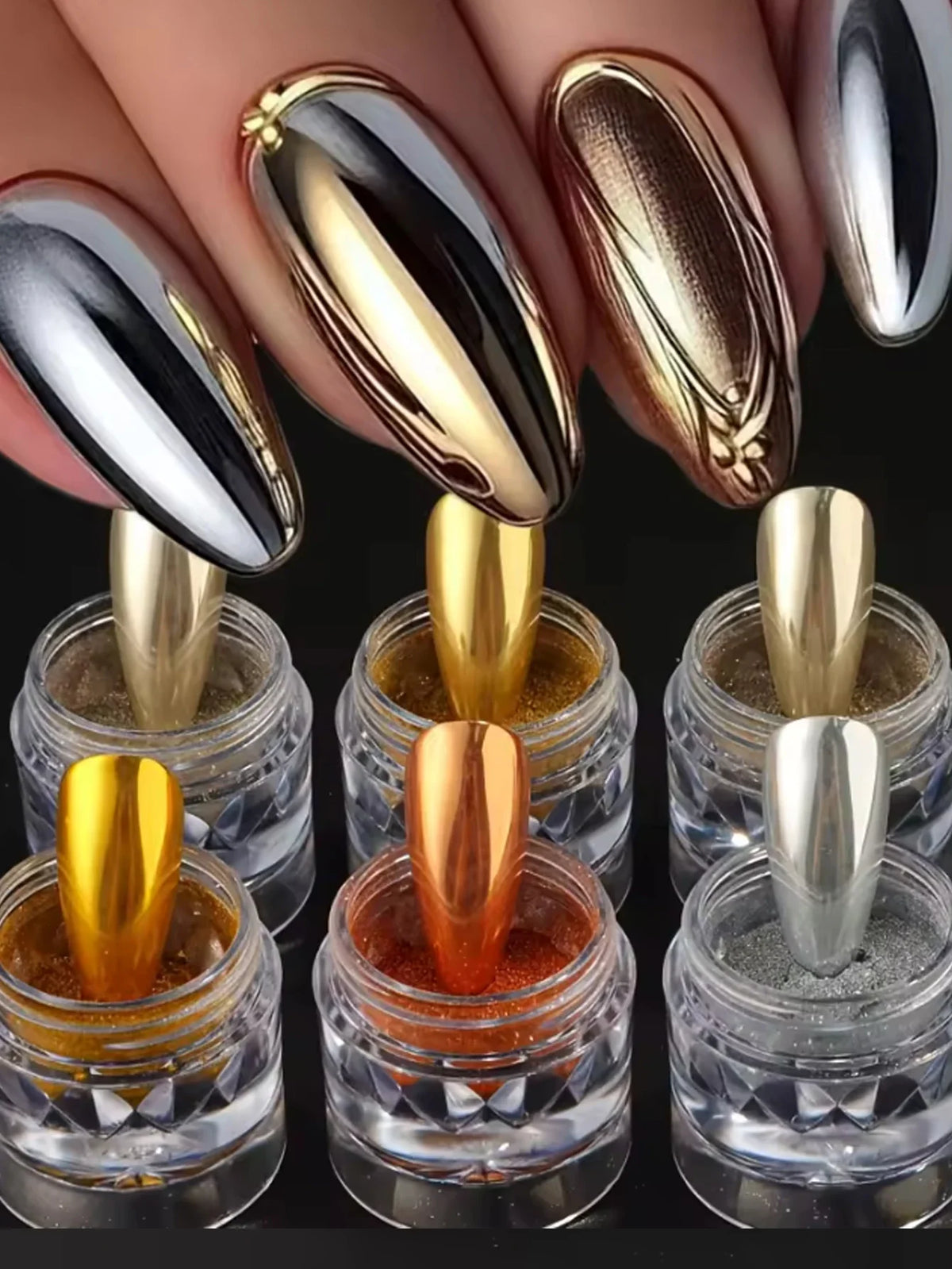 Mirror Chrome Nail Powder – Gold, Silver & Pearl Set Chrome Nail Powder Qme