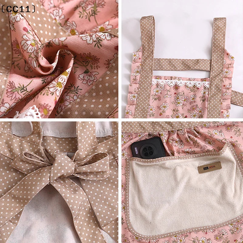 Canvas Floral Cotton Apron – Stain Resistant & Scrubable Kitchen Apron Qme