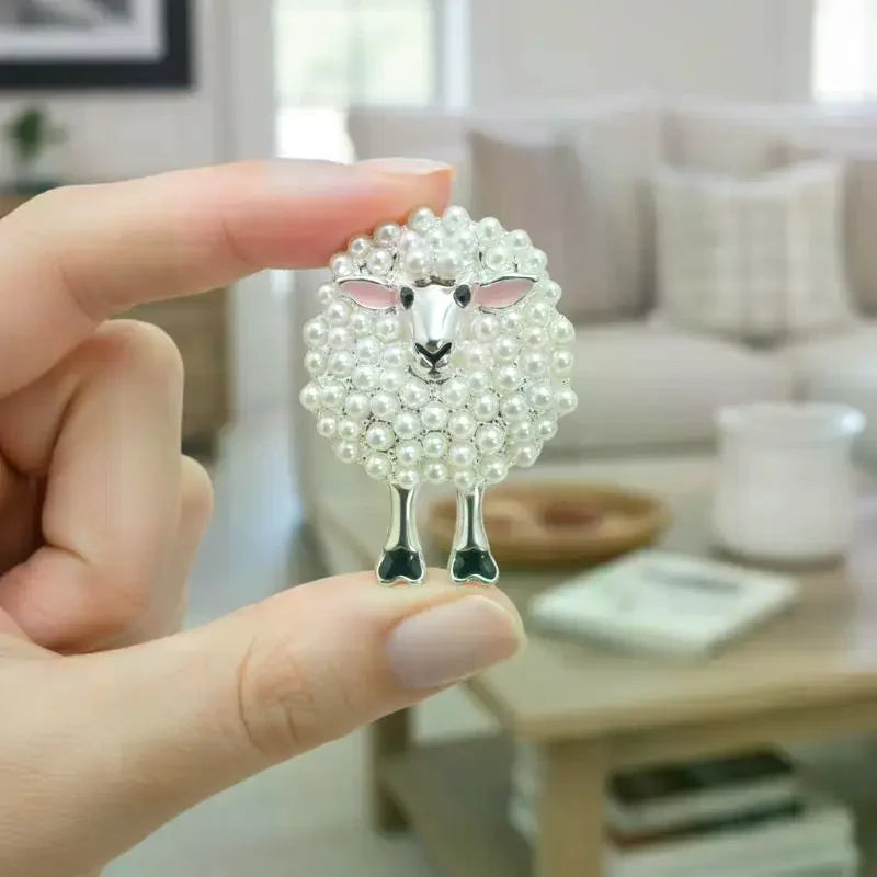 Vintage Sheep Faux Pearl Brooch | Elegant Animal Lapel Pin Lapel Pin Brooch Qme
