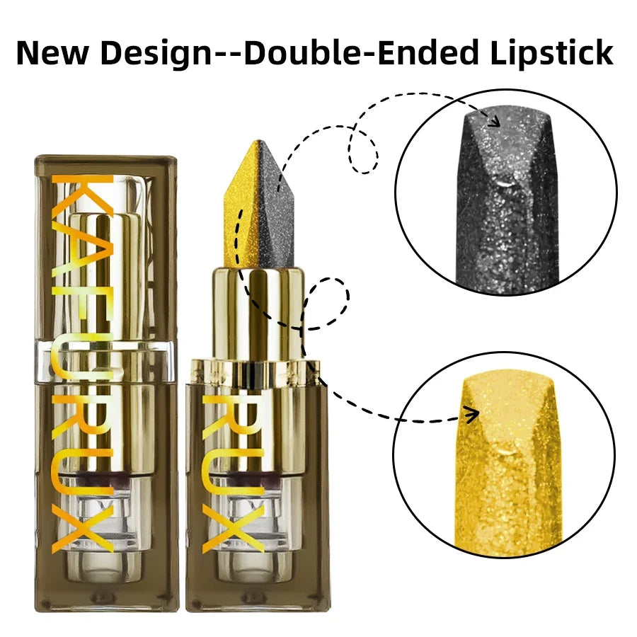 Two-Tone Glitter Lipstick Matte Black & Yellow Lip & Eye Glitter Lipstick Qme