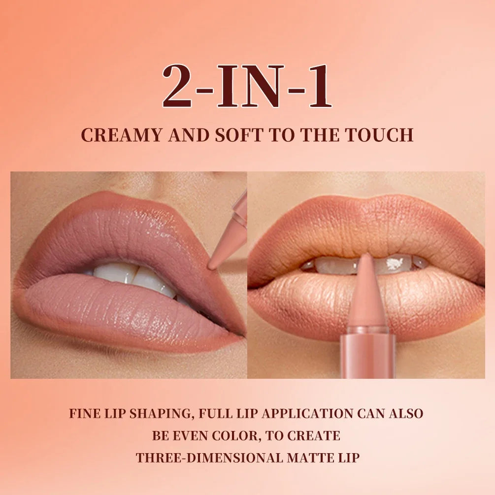 QIBEST Gradient Lip Liner & Lipstick Set – Matte Nude Brown Red Lip Liner Lipstick Set Qme