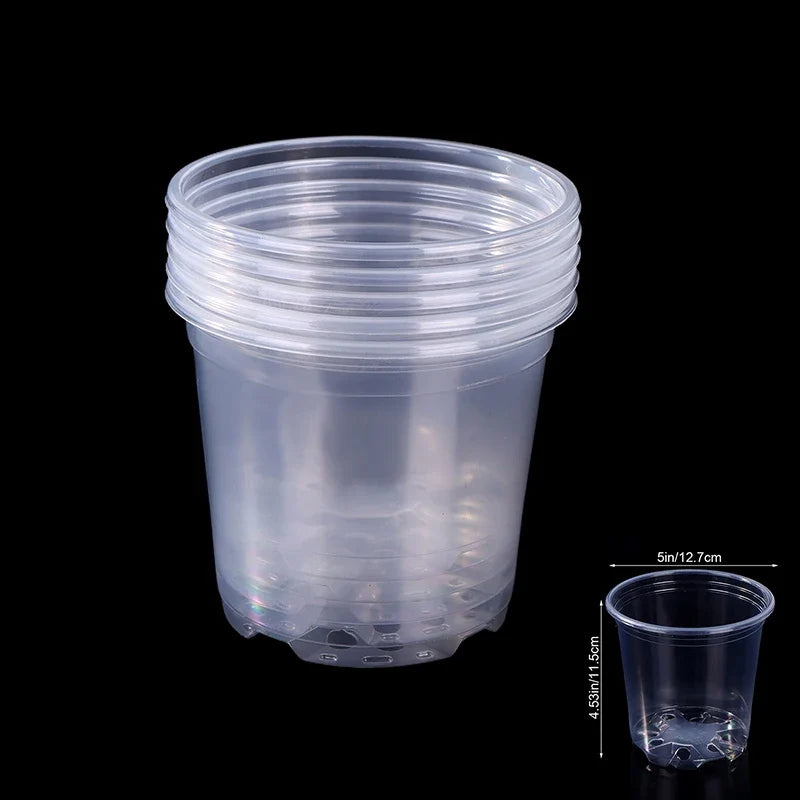 Transparent Plastic Flowerpots with Drainage Holes | 6 Sizes Clear Plastic Planter Qme D