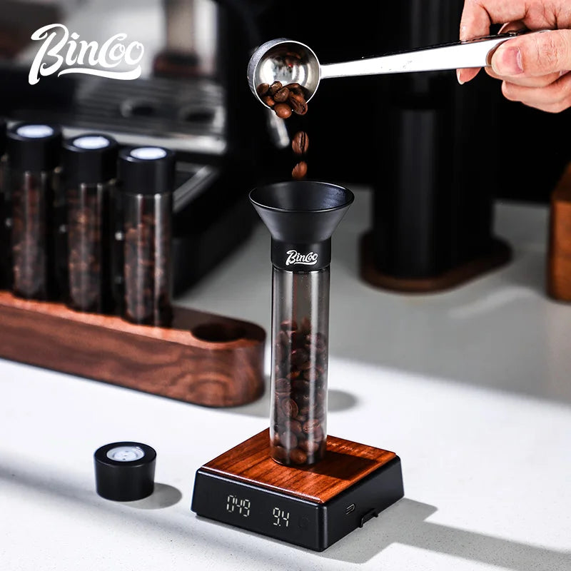 Coffee Bean Storage Tubes & Walnut Wood Display Stand Coffee Bean Storage Set Qst