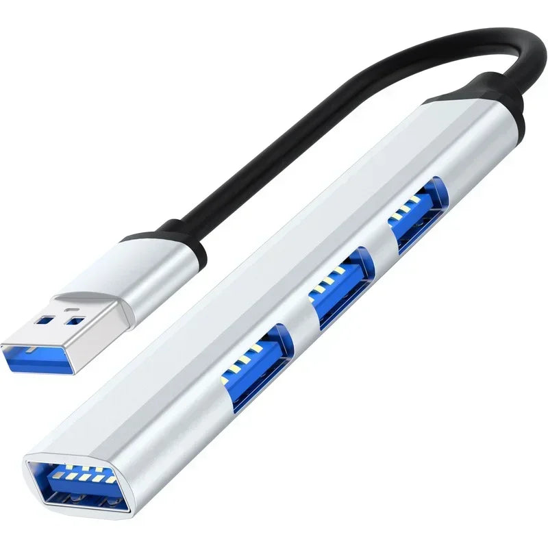 4-Port USB 3.0 Hub Mini Aluminum Alloy Adapter – 5Gbps USB Hub Qme USB silver