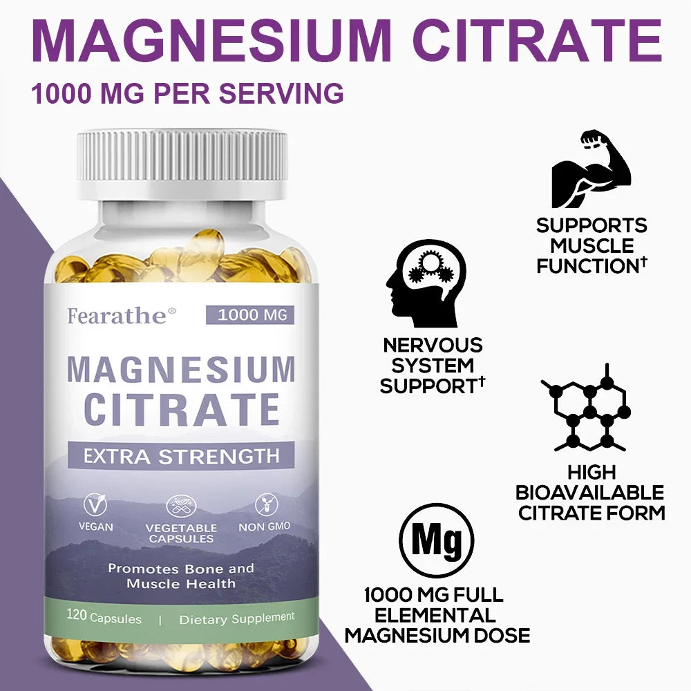 Magnesium Citrate 1000mg – High Absorption 120 Capsules Mineral Supplement Qst