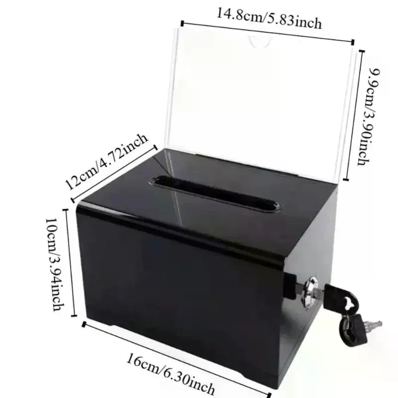 Acrylic Suggestion Box with Lock & Sign Holder | Tip Jar Acrylic Suggestion Box Qme