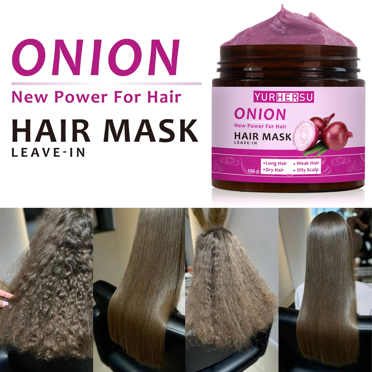 YURHERSU Onion Essence Nourishing Wash-Free Hair Mask 100g Leave-In Hair Mask Qst