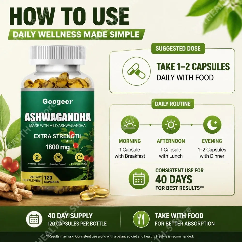 Ashwagandha Extra Strength 1800mg – 120 Capsules Herbal Supplement Qst