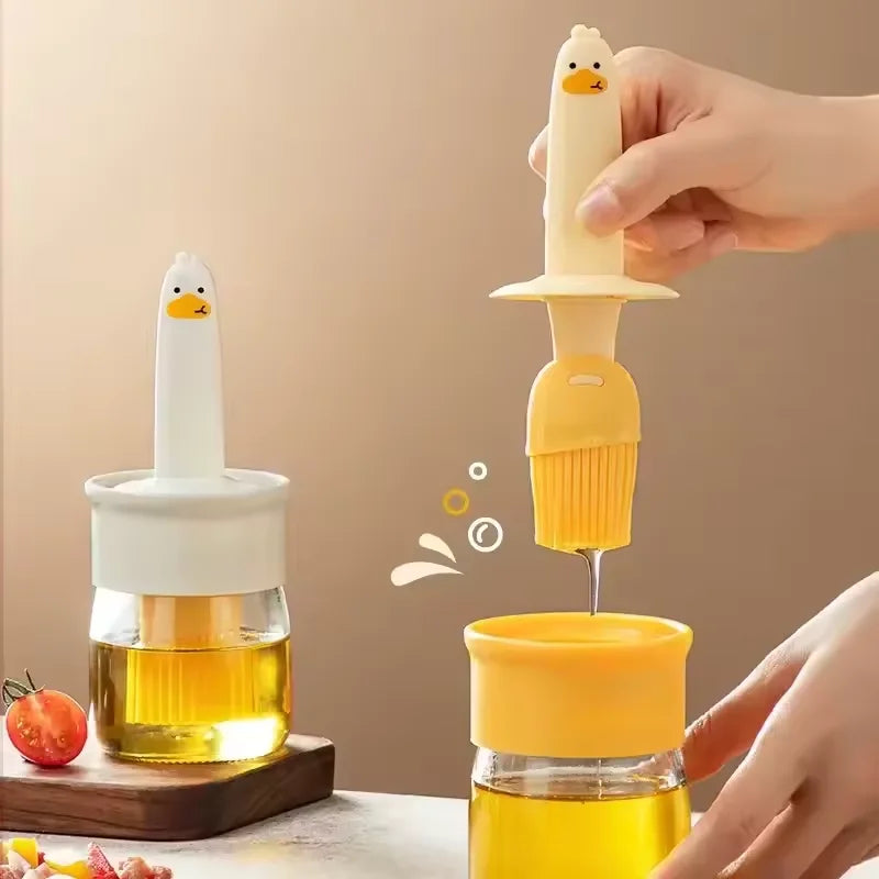 Silicone Oil Brush Bottle 2-in-1 BBQ & Kitchen Basting Set Silicone Basting Brush Qst