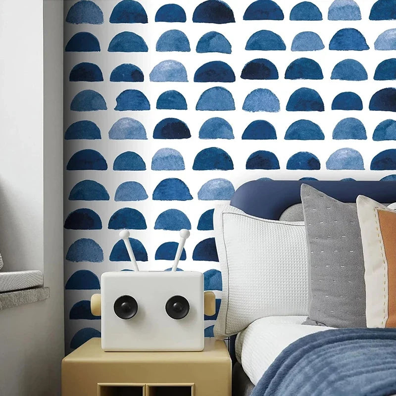 Peel & Stick Wallpaper – Blue White Watercolor Scallop Peel & Stick Wallpaper Qme