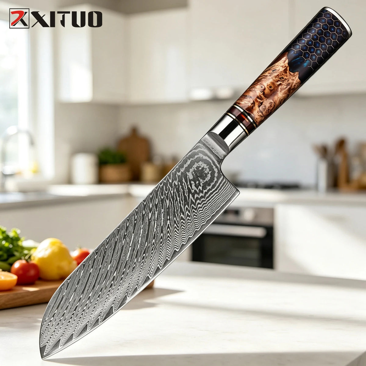 XITUO Damascus Steel Santoku Knife – Sharp Japanese Chef Knife Santoku Chef Knife Qst Santoku Knife