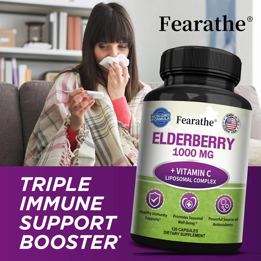 Fearathe Black Elderberry Capsules – Antioxidant Supplement Herbal Supplement Qst