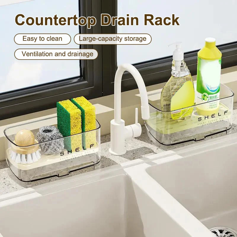 Wall-Mounted Sink Organizer Rack with Drain – Kitchen Storage Sink Organizer Rack Qst