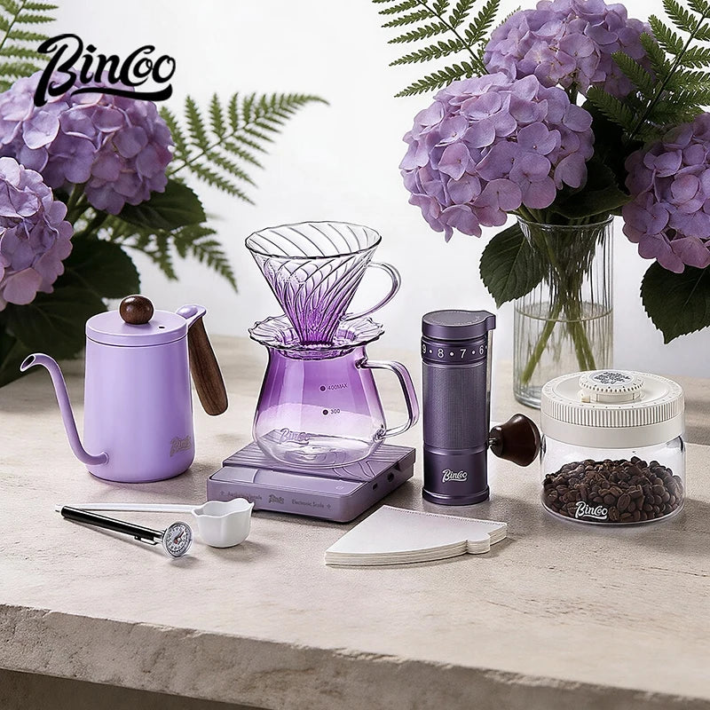 BINCOO Gradient Purple Pour Over Coffee Set – Glass Dripper & Pot Pour Over Coffee Set Qst