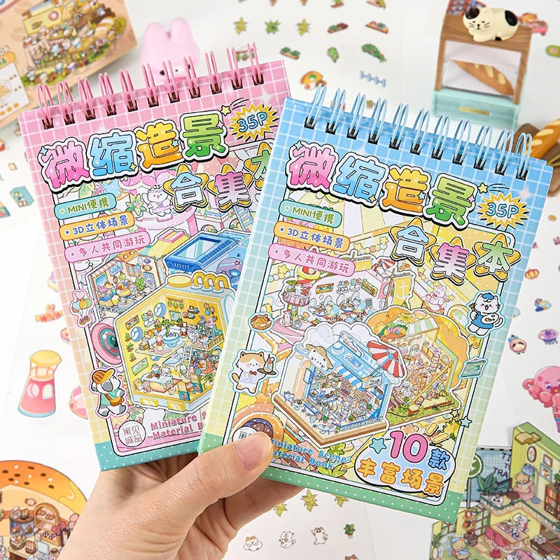 3D Cartoon Landscape DIY Sticker Book – Pocket Festival Scene DIY Sticker Book Qme