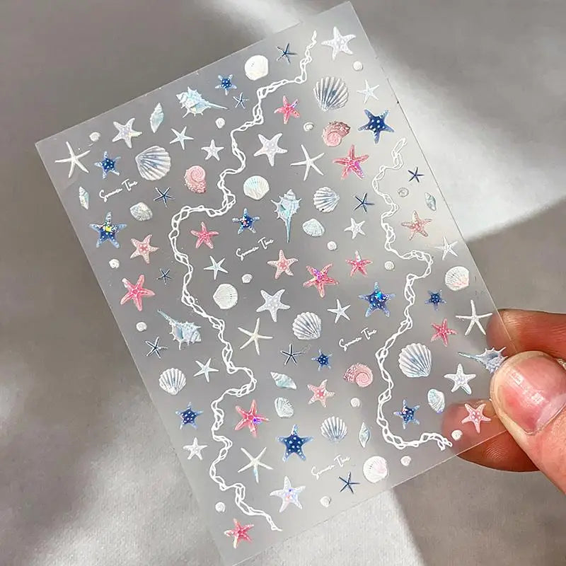 5D Embossed Ocean Nail Stickers – Starfish & Seashell Decals Nail Art Stickers Qst A