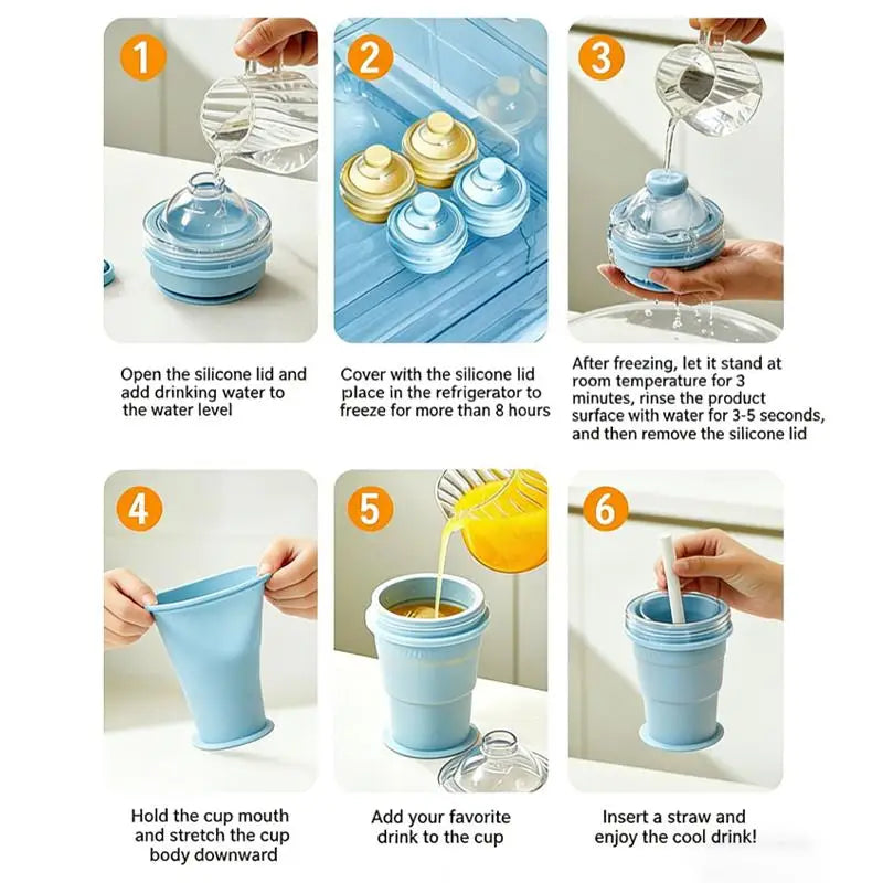 Foldable Ice Ball Cup with Built-In Straw | Food-Grade Silicone Foldable Silicone Cup Qme