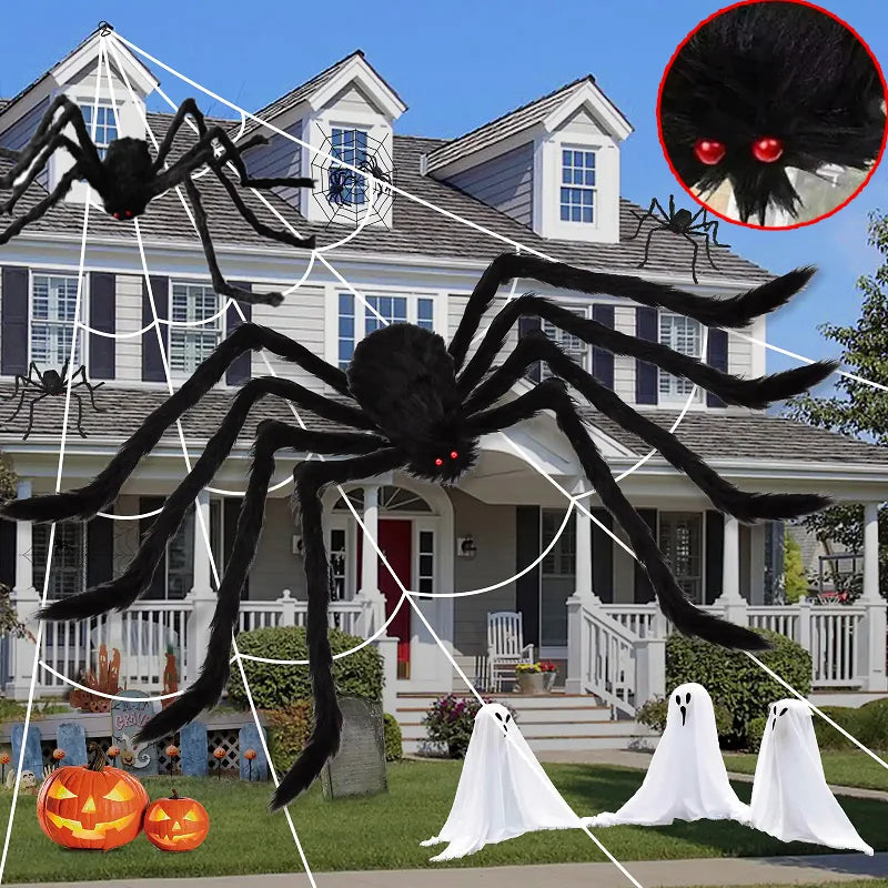 Big Plush Spider Halloween Decoration – Lifelike Cobweb Prop Halloween Decoration Qme