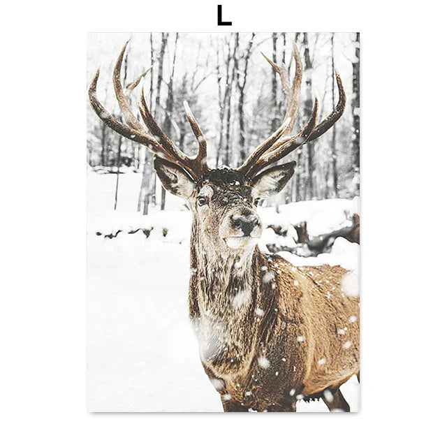 Forest Winter Landscape Canvas Wall Art – Snow & Animal Print Canvas Wall Art Qst 12 40x50cm Unframed