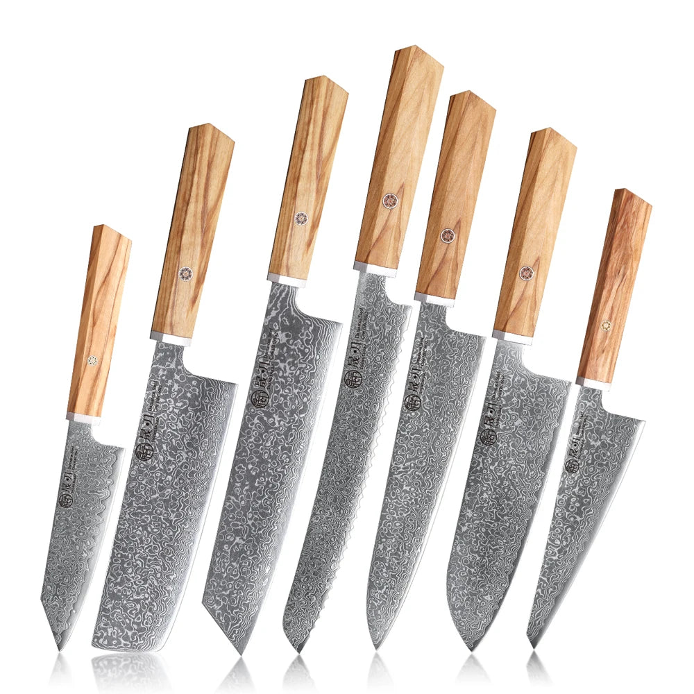 SHENGSHARP 67-Layer Damascus Steel Kitchen Knife Set 1–7 Pcs Damascus Kitchen Knife Set Qst 7PCS Knife Set