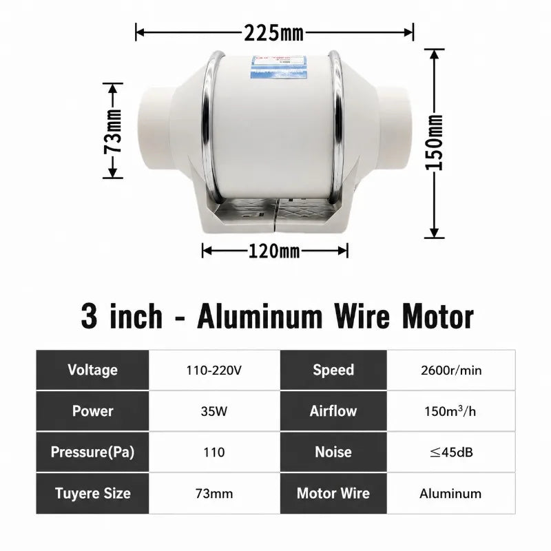 Silent Inline Duct Fan – Bathroom Kitchen Ventilator | ZARTSEN Inline Duct Fan Qst 3inch 220 V 220V-240V EU Plug