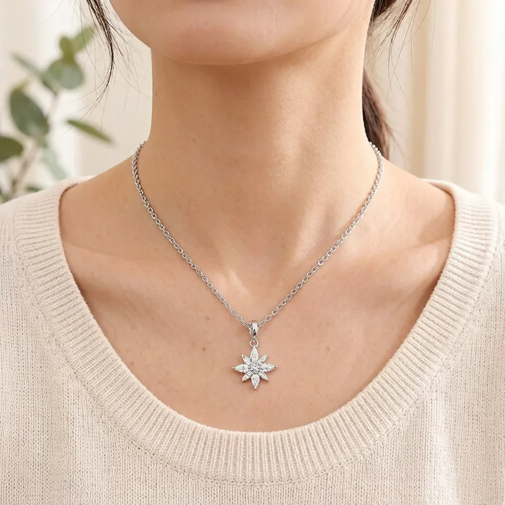 925 Sterling Silver Flower Charm Pendant Necklace for Women Charm Pendant Necklace Qme