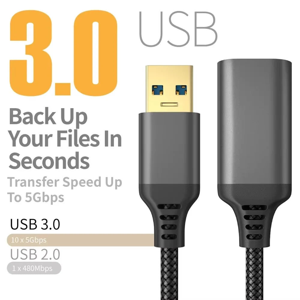 Nylon Braided USB 3.0 Male-to-Female Extension Cable 5M USB Extension Cable Qme