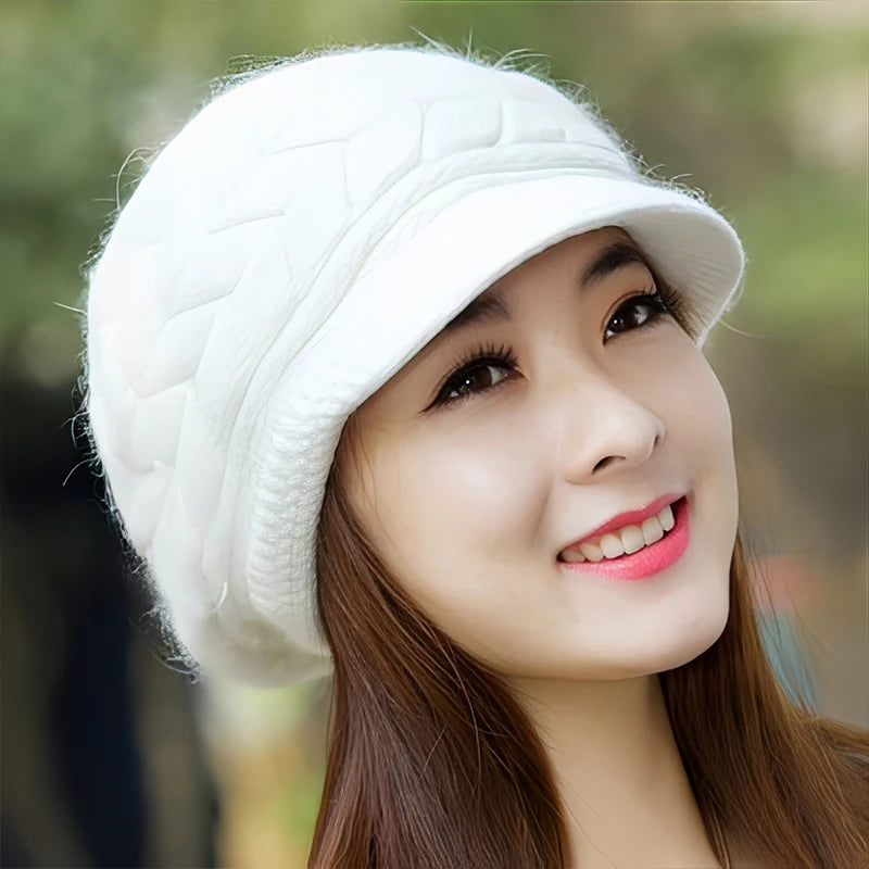Women's Fleece-Lined Knitted Beret – Warm Winter Hat Knitted Beret Hat Qst