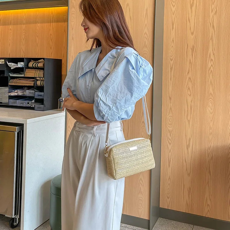 Bohemian Straw Woven Bucket Bag | Shoulder Handbag Straw Bucket Bag Qme
