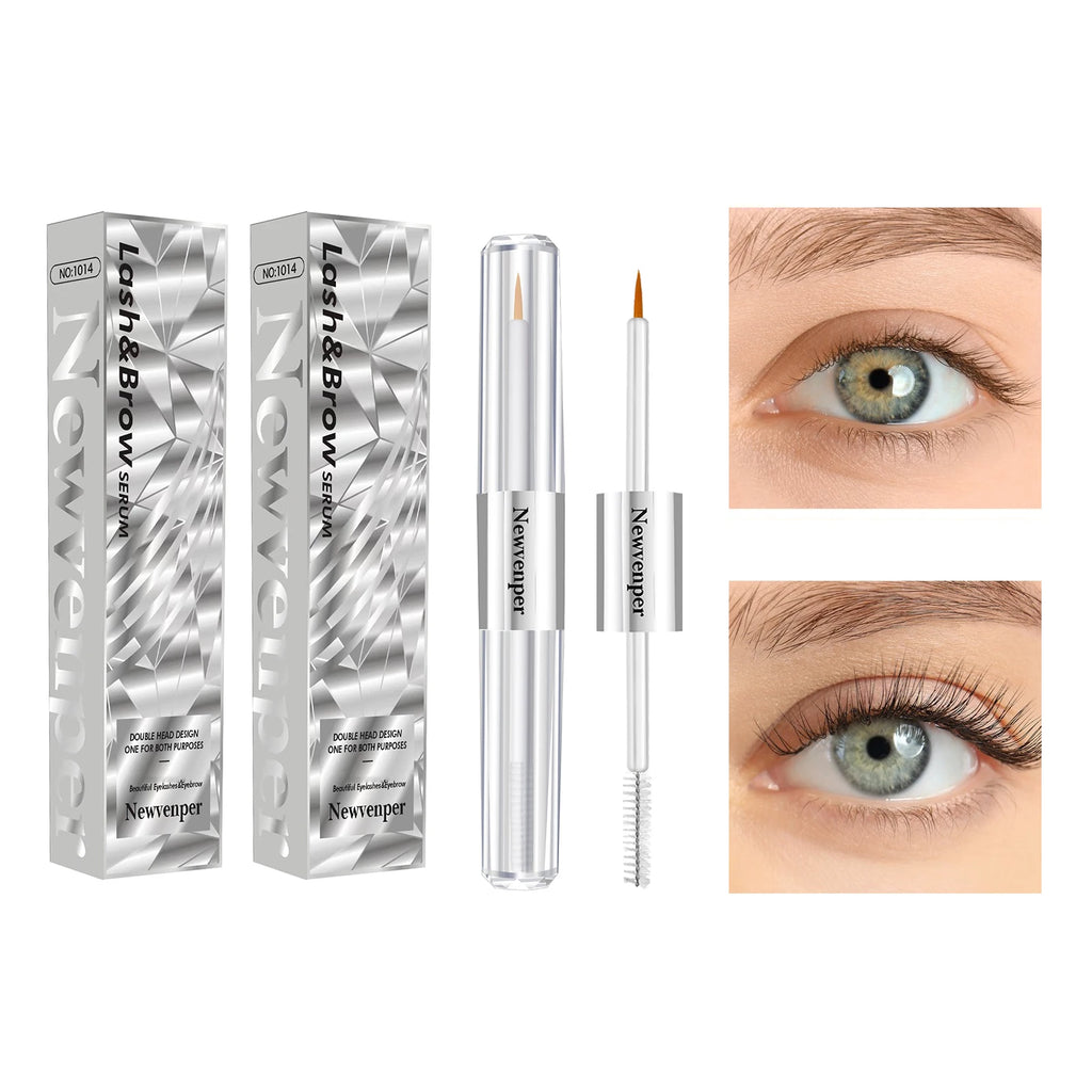 NEWVENPER Eyelash & Eyebrow Serum 2-Pack – Double Brush Lash & Brow Serum Qst Light Grey