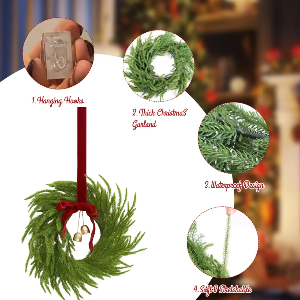 Rustic Farmhouse Christmas Wreaths Set of 4 | 15x12 Inch Christmas Wreath Set Qme
