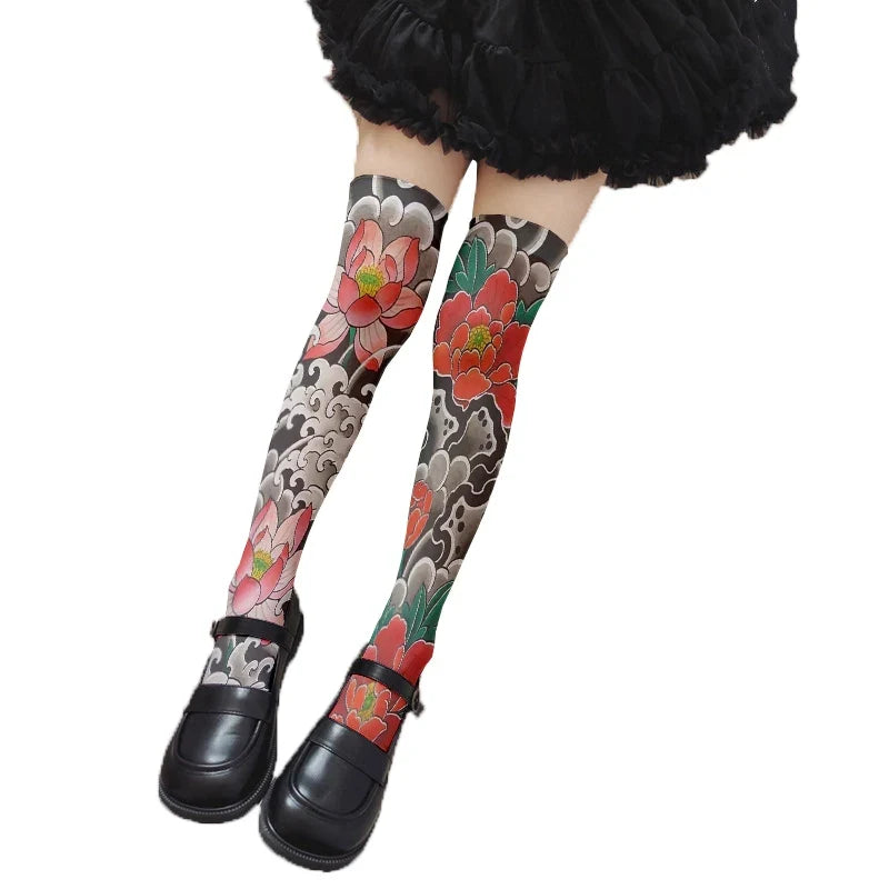 Women's 3D Tattoo Print Thigh-High Stockings | 13 Colors Thigh-High Stockings Qme style12 46CM