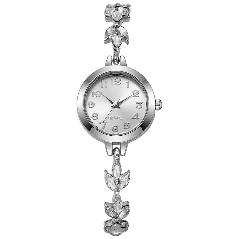 Elegant Women's Rhinestone Bracelet Quartz Watch – 7 Colors Bracelet Quartz Watch Qme Silver
