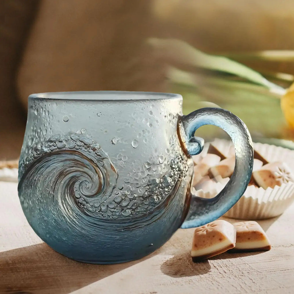Clear Glass Coffee Mug Wave Design 300ml – Kids & Adults Glass Coffee Mug Qme