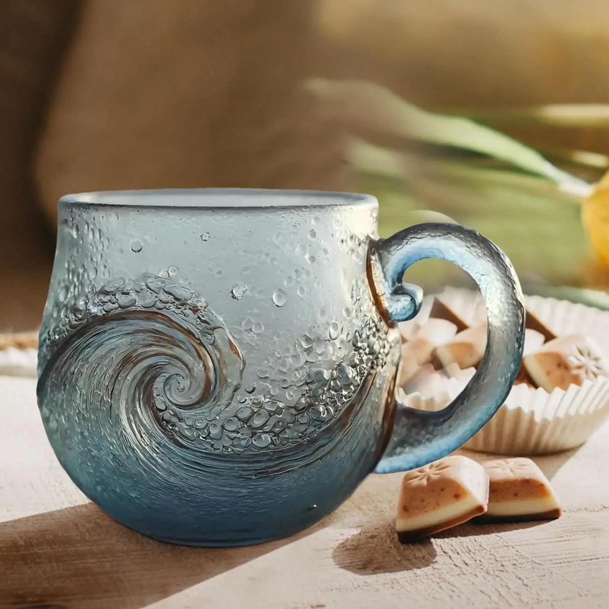 Clear Glass Coffee Mug Wave Design 300ml – Kids & Adults Glass Coffee Mug Qme