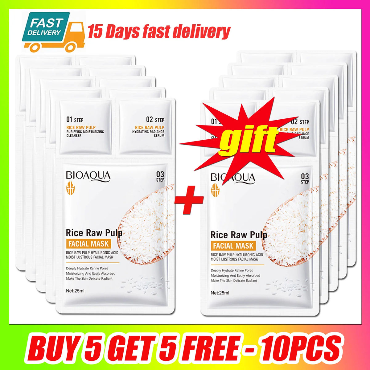 White Rice Face Mask Set – Brightening & Moisturizing Face Mask Set Qst 10pcs