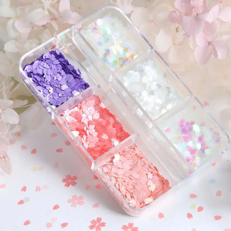 Holographic Nail Sequins 6-Grid Floral Glitter Stickers Nail Art Glitter Qst