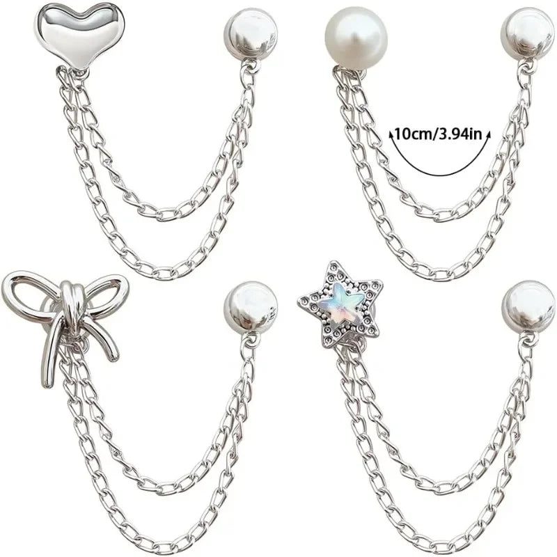 Multi-Layer Tassel Chain Jeans Cuff Clips – Bow Star Pearl Decorative Cuff Clip Qme