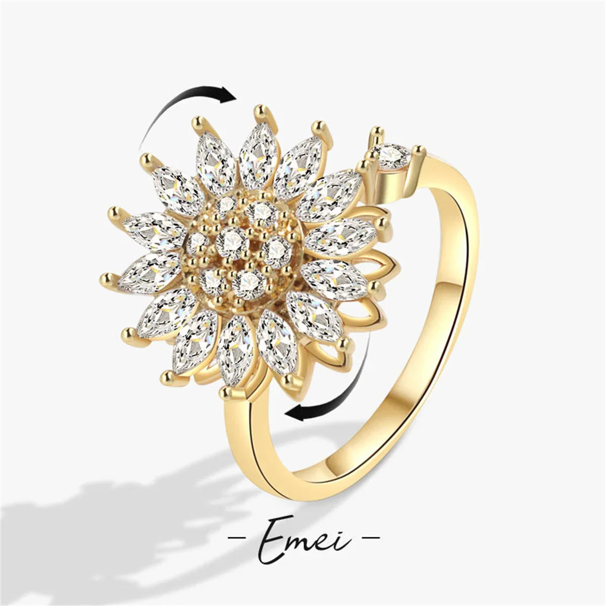 Women's Crystal Sunflower Fidget Spinner Ring – Stainless Steel Spinner Fashion Ring Qme