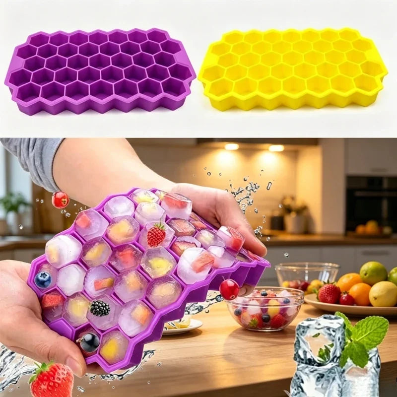 Honeycomb Silicone Ice Cube Tray 37-Grid with Lid | Food Grade Silicone Ice Cube Tray Qme