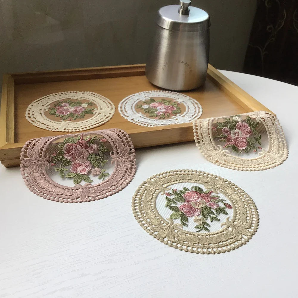 Vintage Lace Embroidery Coaster Placemat – 6 Colors, 12cm Lace Coaster Placemat Qme