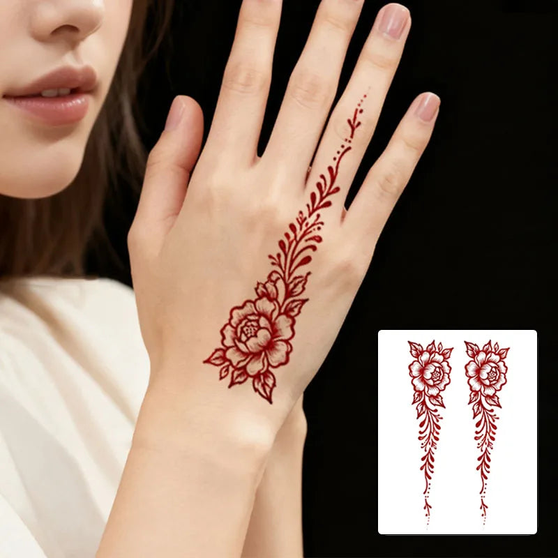 Red Peony Flower Temporary Tattoo Sticker – Waterproof & Sweatproof Temporary Tattoo Sticker Qme