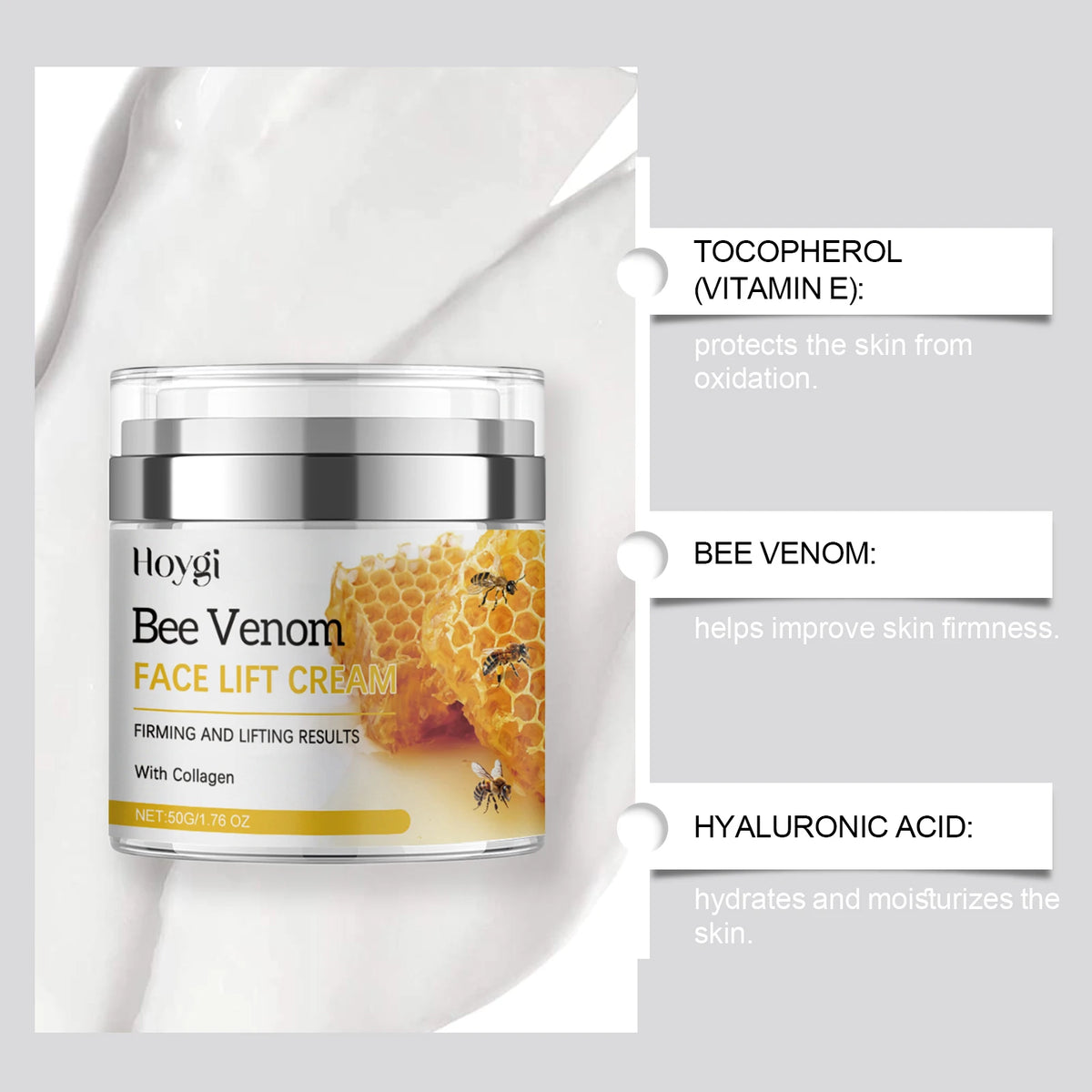 Hoygi Bee Venom Firming Face Cream – Daily Moisturizer 50g Face Moisturizer Cream Qst