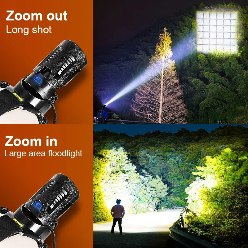XHP360 LED Headlamp 2000LM Zoomable USB Rechargeable Waterproof LED Headlamp Qst