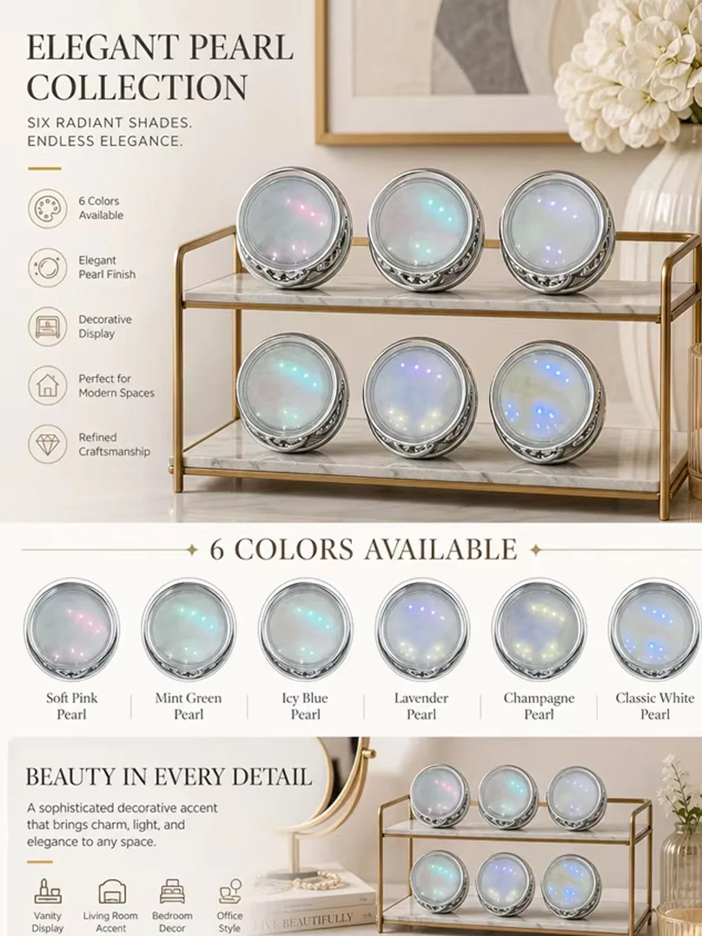 6-Piece Aurora Pearl Chrome Nail Powder Mirror Effect Pigment Chrome Nail Powder Qme