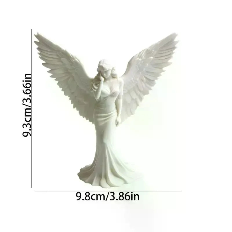 3D Printed Praying Angel Guardian Figurine – White & Gold Decorative Figurine Qme