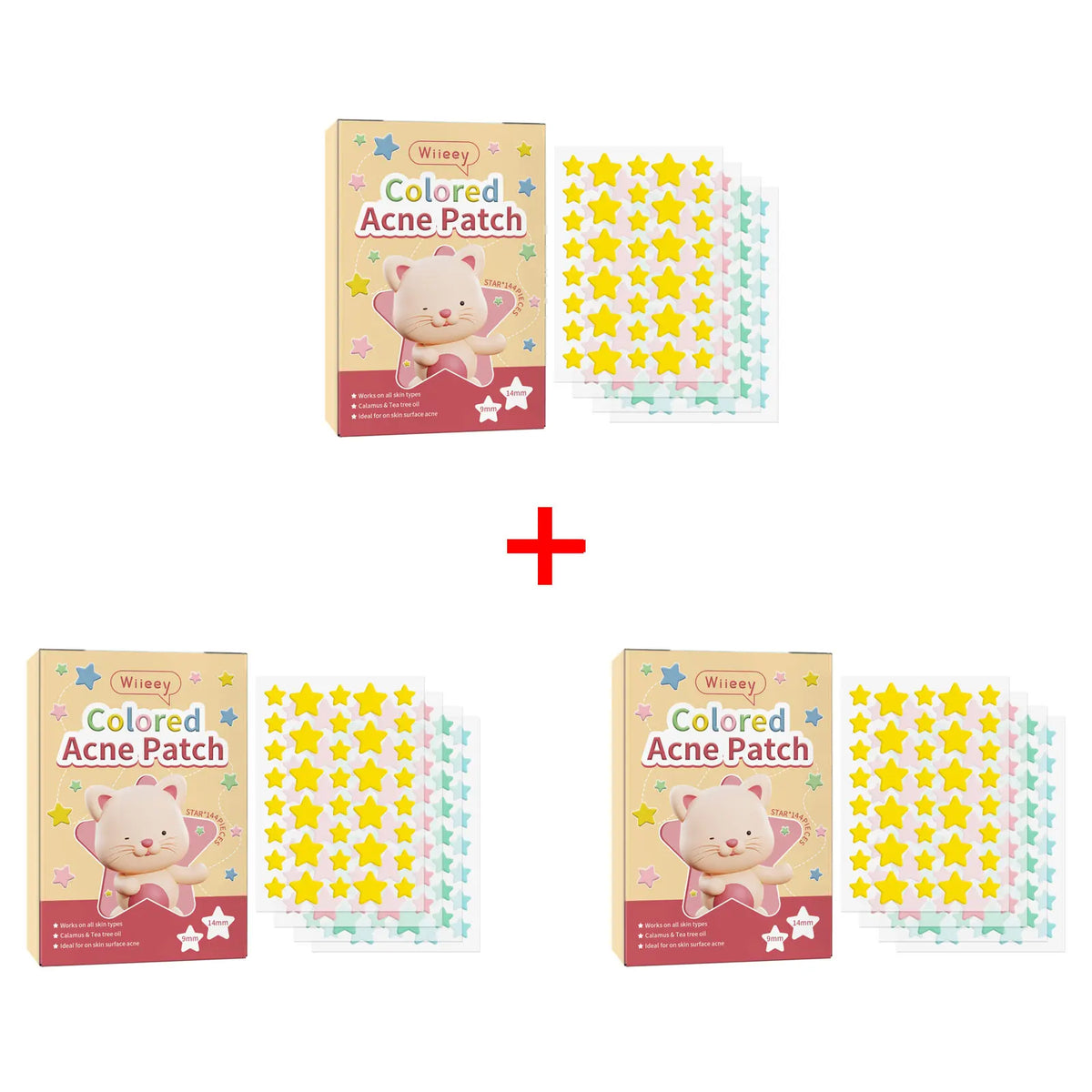 Wiieey Star Acne Patches – Colorful Pentagram Pimple Stickers Acne Patch Stickers Qst Star 144pcs x 3